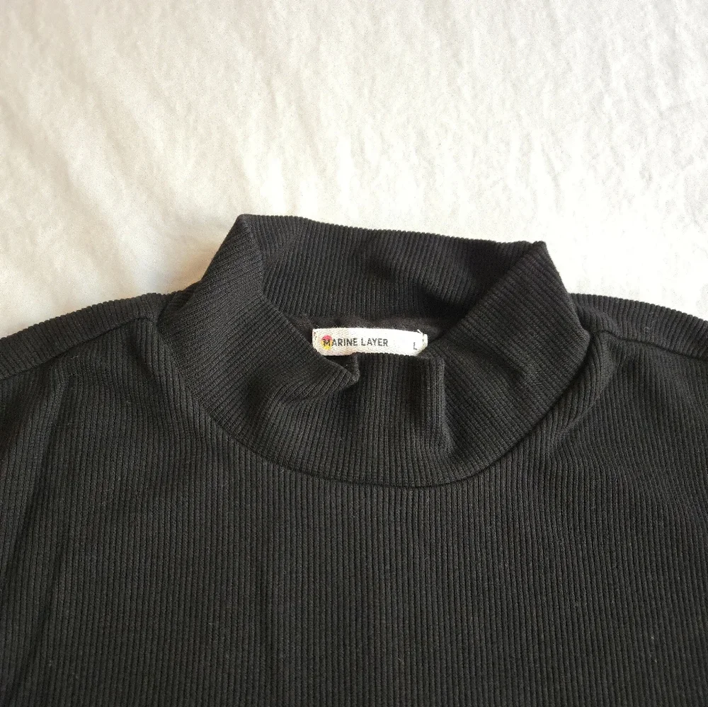Marine Layer Black Lexi Rib Mock Neck Midi Dress Tencel Short Sleeve Fall - Picture 10 of 13